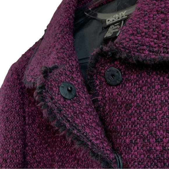 DKNY Donna Karan Wool Tweed Fringe Frayed Trim Blazer Jacket Purple Black Size 6 - Picture 5 of 7